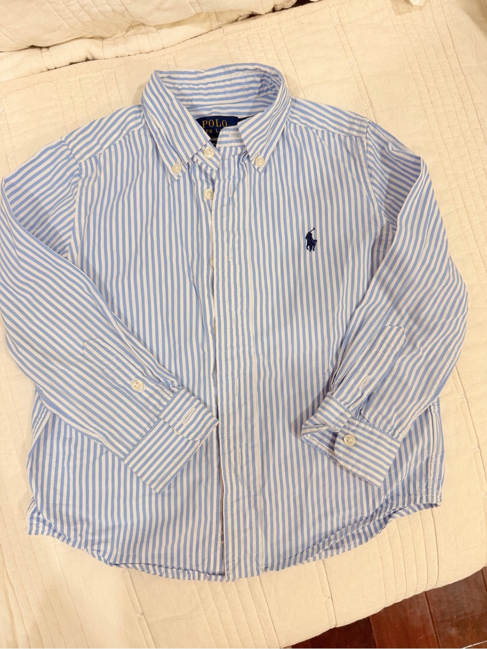 Ralph Lauren Boys Light Blue and White Striped Button-Down Shirt